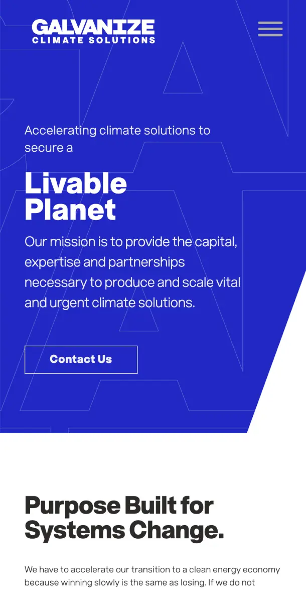 Mobile view of homepage hero with ‘Livable Planet’ headline