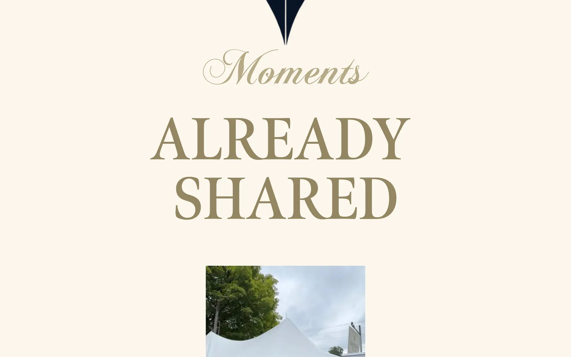 Desktop “Moments Already Shared” section opening with an ink-quill flourish above community submissions.