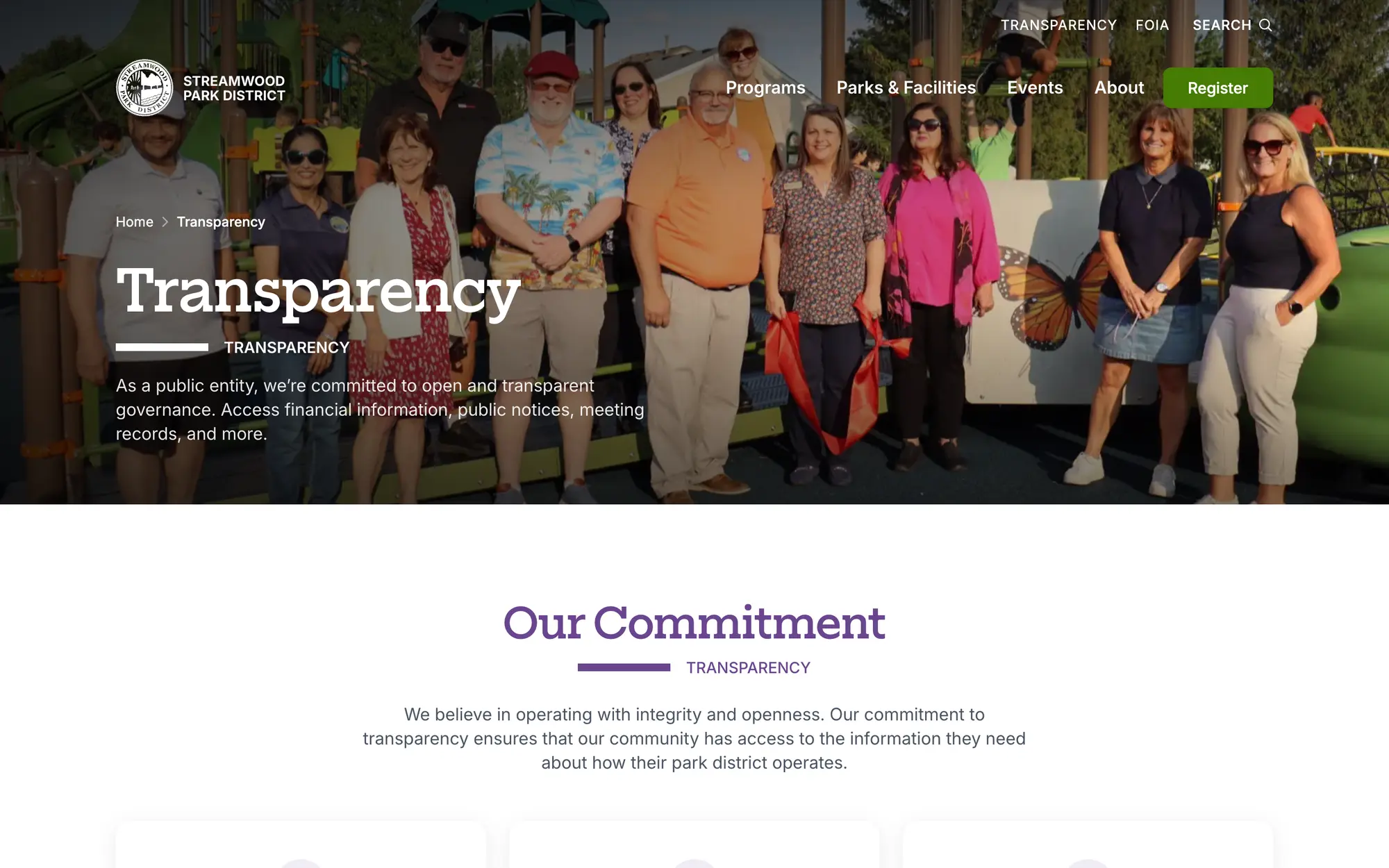 Desktop Transparency hero, giving residents one place for financial information, public notices and meeting records.