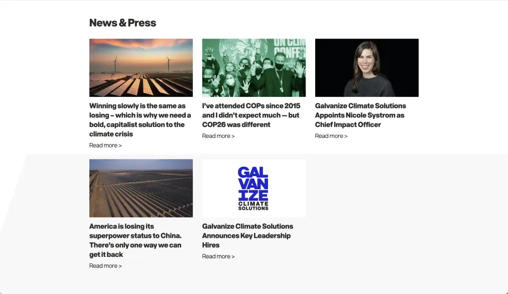 News & Press section featuring climate-related articles and announcements